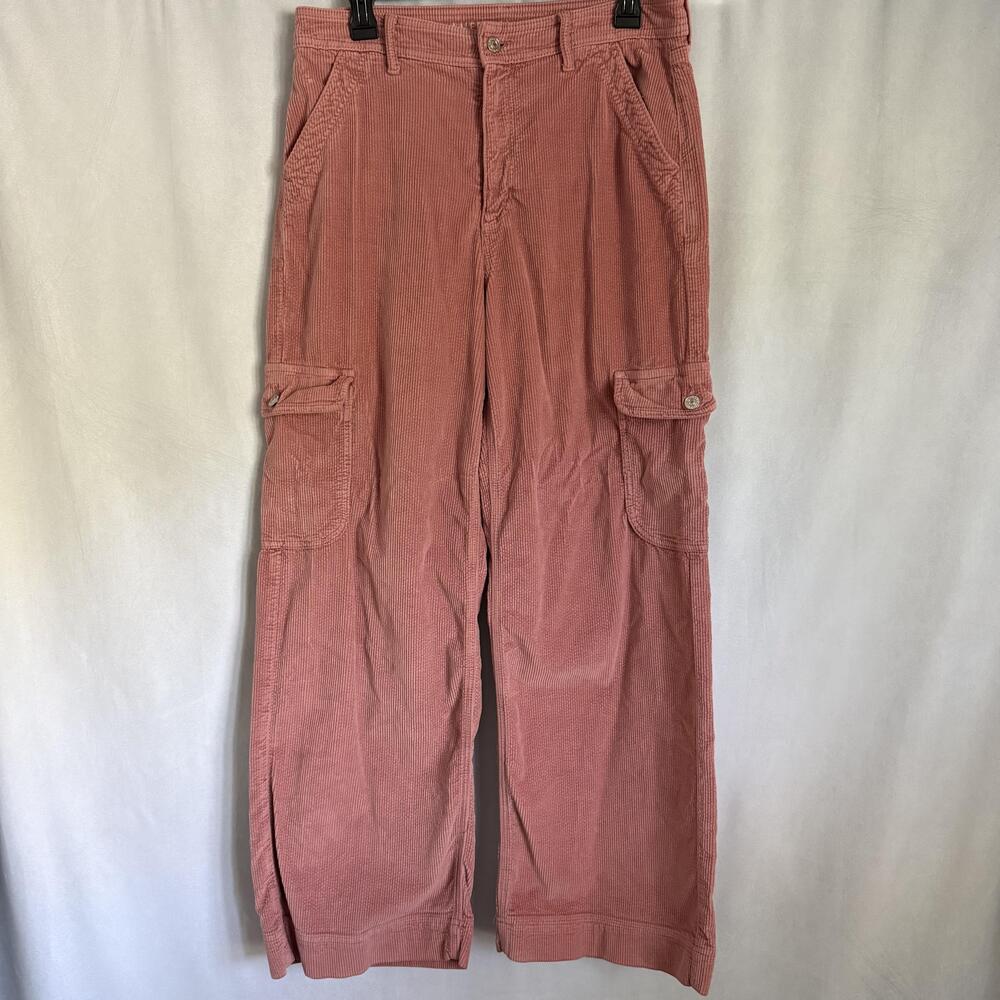 American Eagle Outfitters Pants Womens 12 Pink Corduroy Cargo Wide Leg Stretch